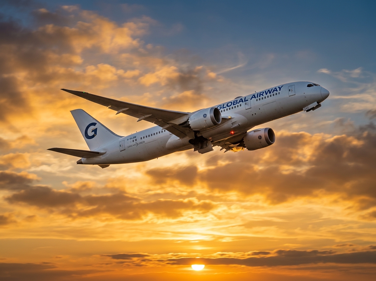 Commercial Cargo Airplane in Sunset Flight