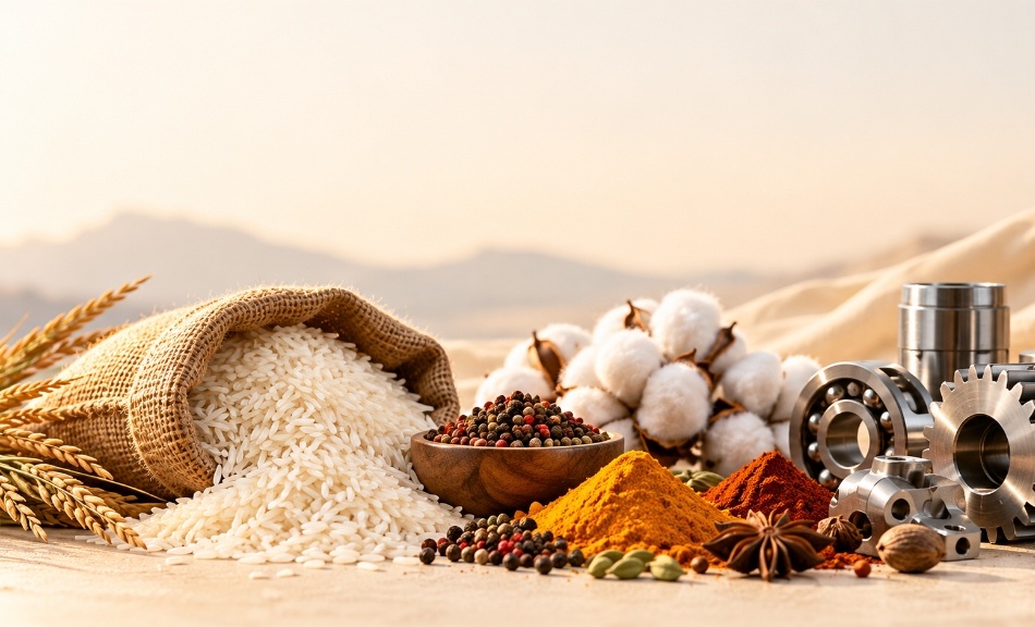 Indian export commodities: Himalayan Basmati, organic spices, cotton yarn, and precision CNC castings
